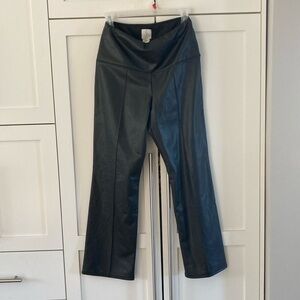 Joie Black Stretchy Leather-Look Ankle Length Pull-On Pants Size M